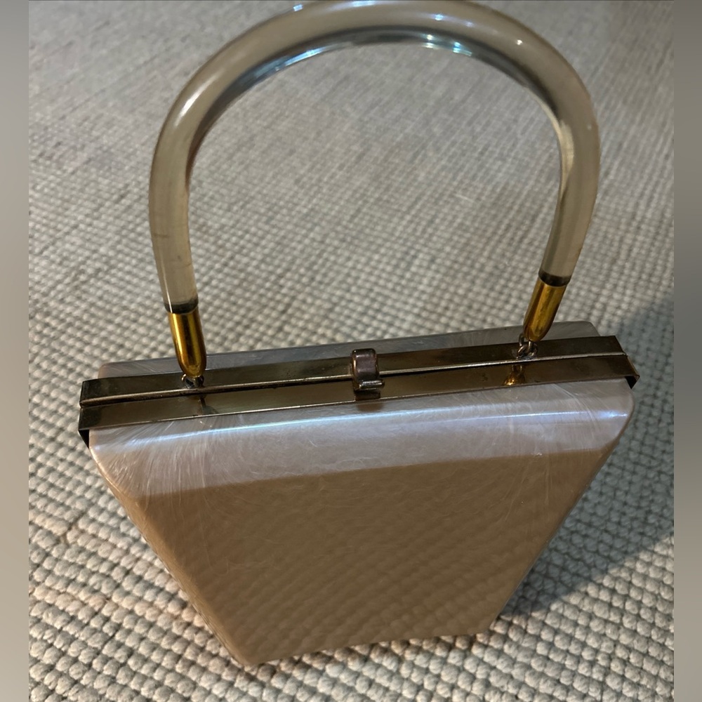 Vintage Rare 1050s Lucite Purse Handbag Interior Fabric Pearlized Hard Sided EUC